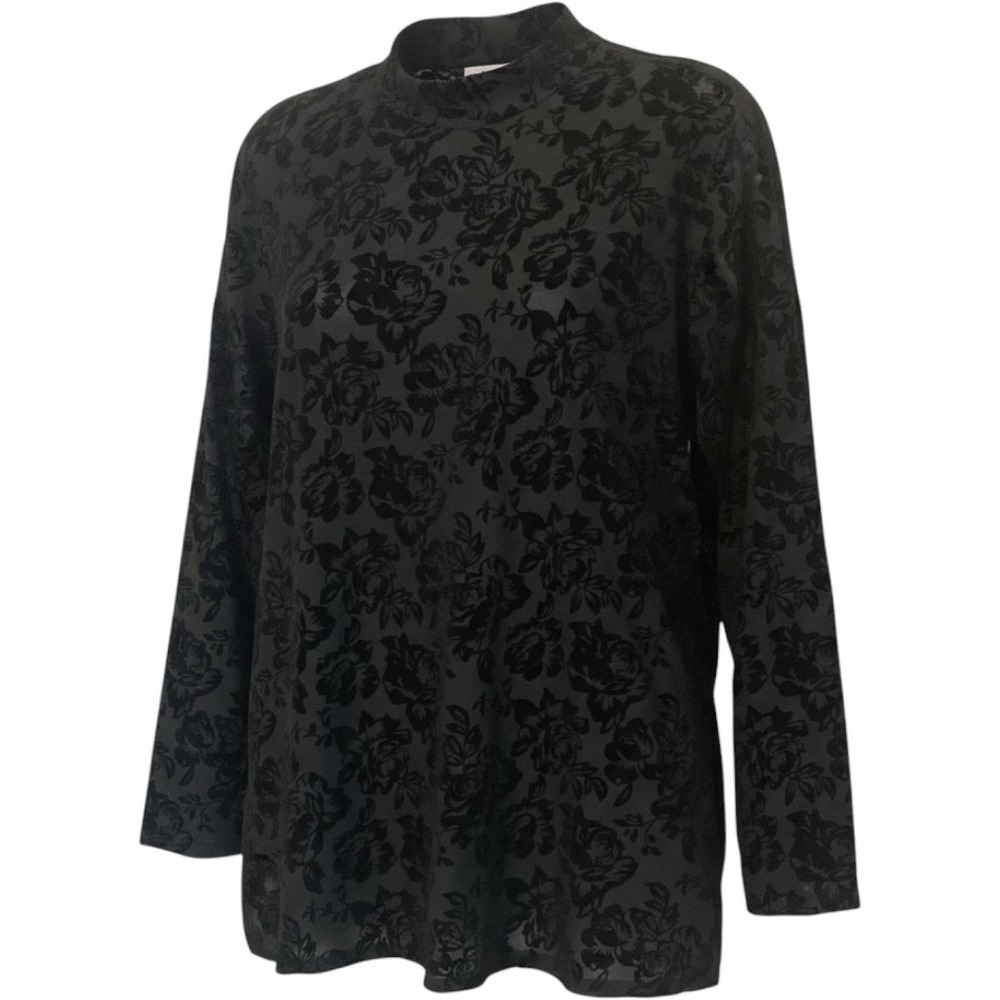 Torrid Black Flocked Mesh Velvet Burnout Mock Neck Long Sleeve Floral Top 2X